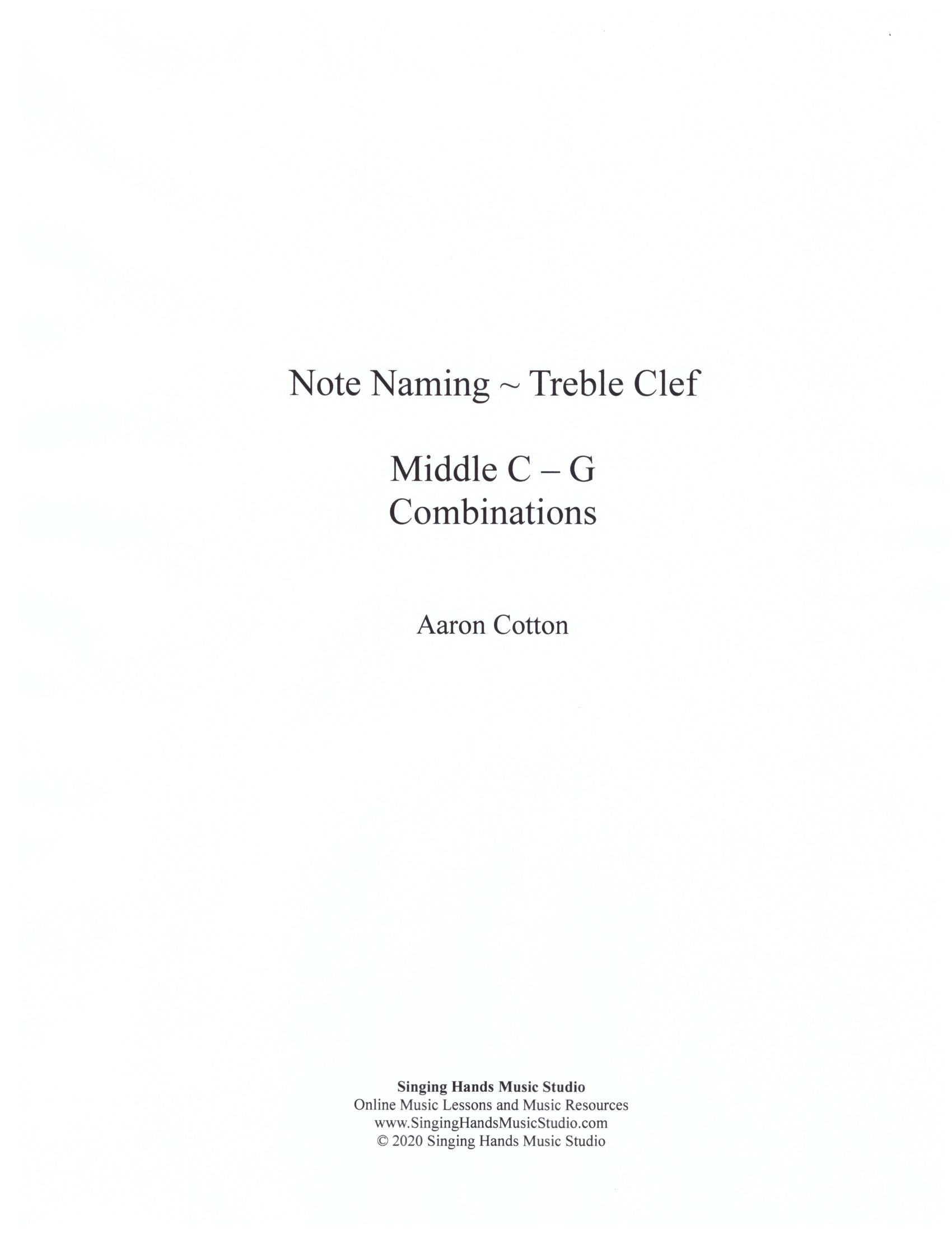 Note Naming Treble Clef: Middle C – G – Singing Hands Music Studio In Treble Clef Note Worksheet