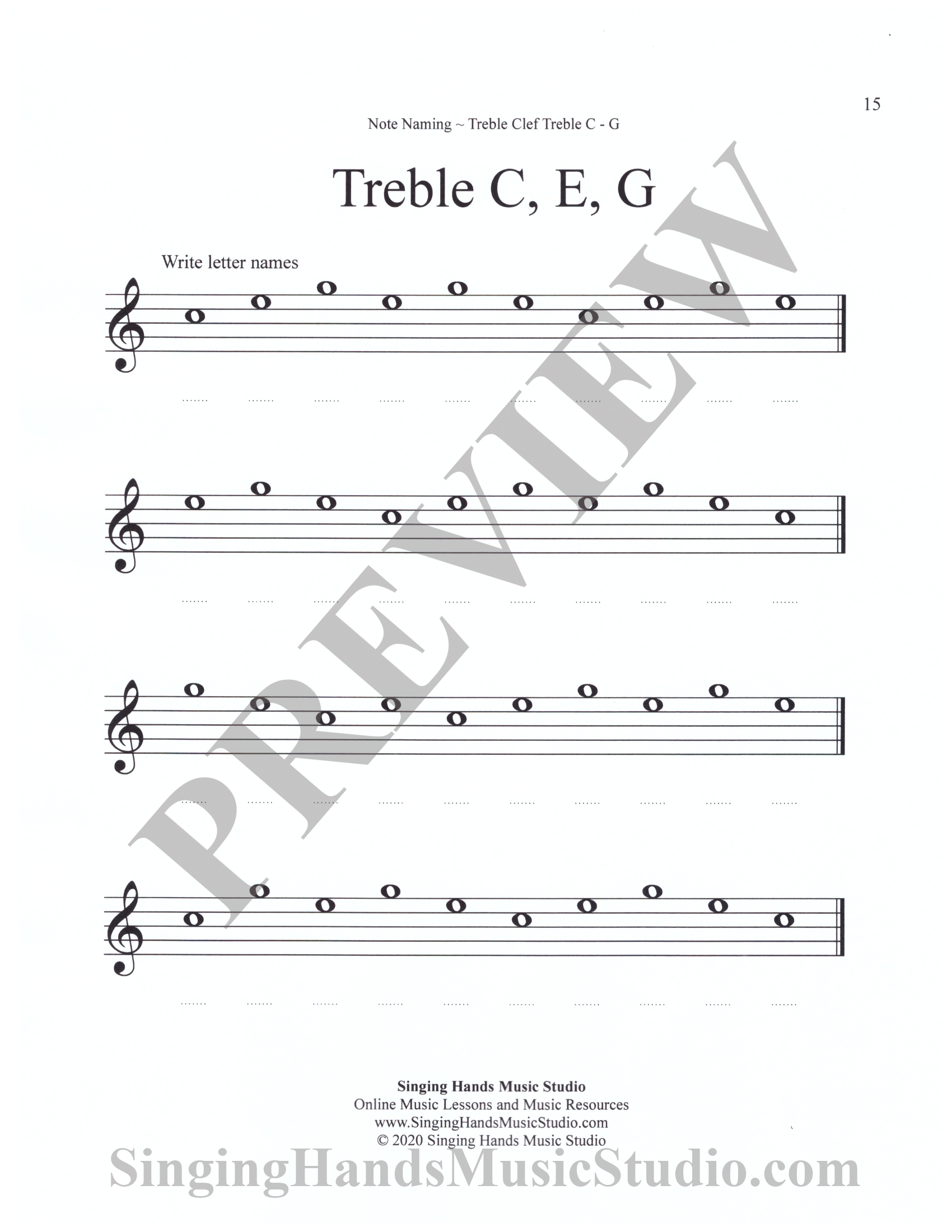 Note Naming Worksheets: Treble C – G – Singing Hands Music Studio Pertaining To Treble Clef Note Worksheet